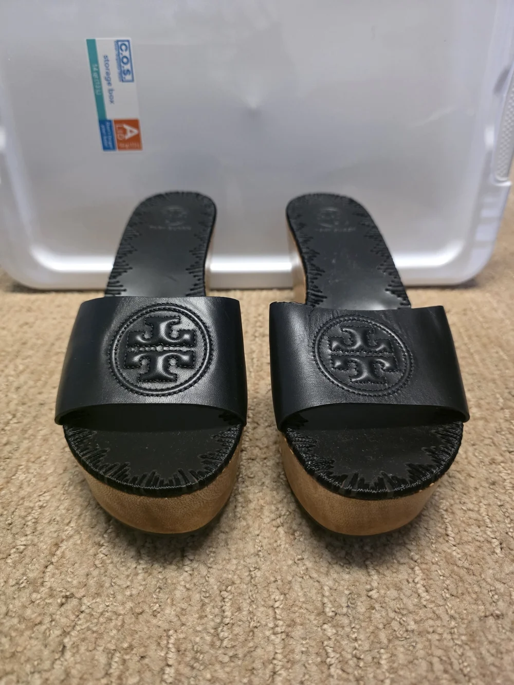 Tory Burch Black Leather Slide Platform Sandals